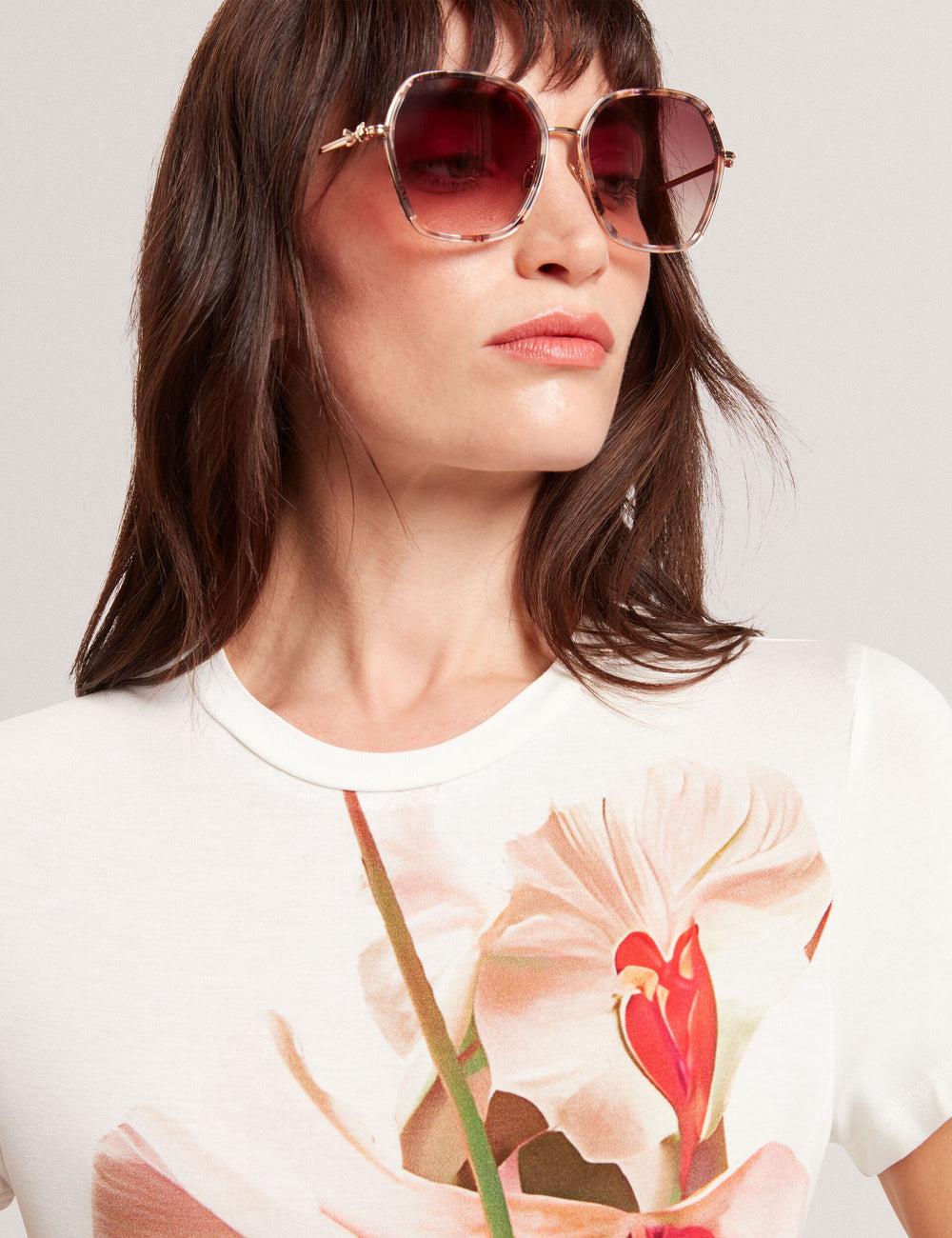 Women Ted Baker KIRA - Oversized Metal Frame Hexagon Sunglasses Gloss Pattern | LYIU40281