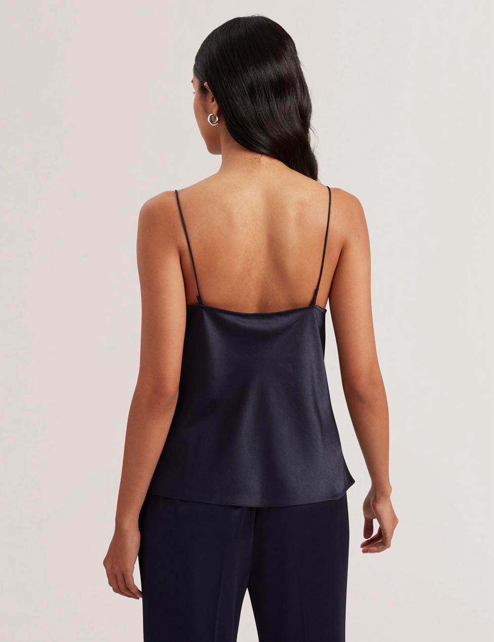 Women Ted Baker KITI - Satin Cowl Neck Strappy Cami Tops Navy | YCAO05389