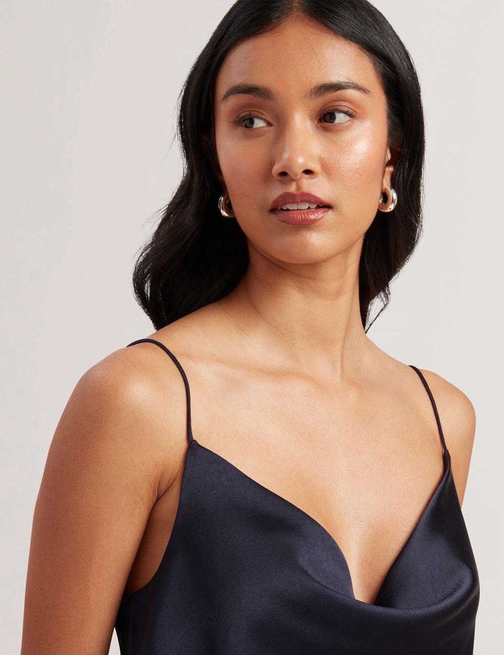 Women Ted Baker KITI - Satin Cowl Neck Strappy Cami Tops Navy | YCAO05389