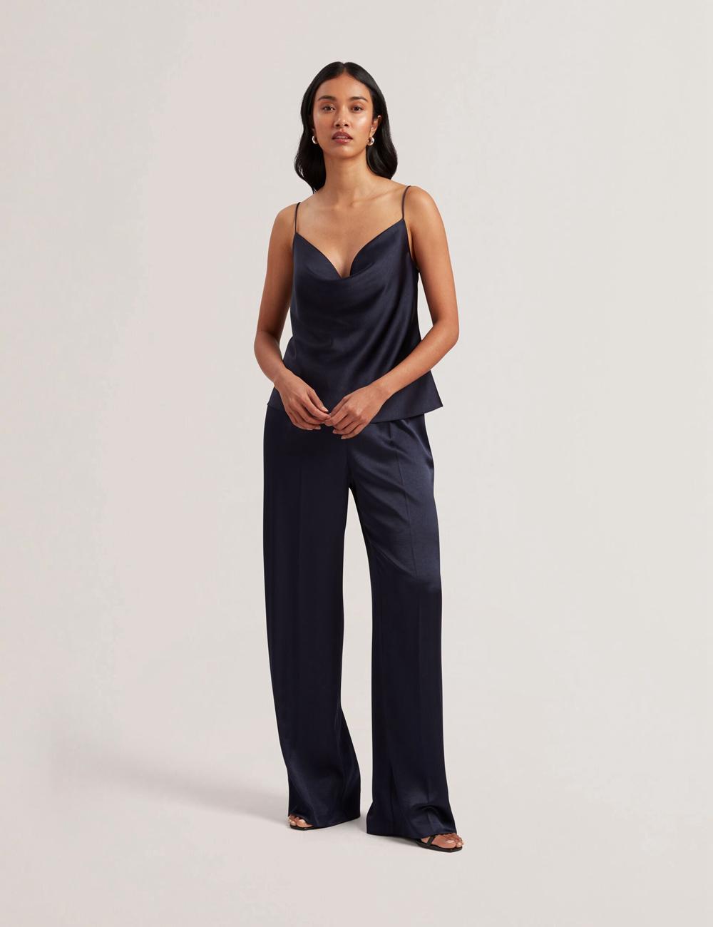 Women Ted Baker KITI - Satin Cowl Neck Strappy Cami Tops Navy | YCAO05389
