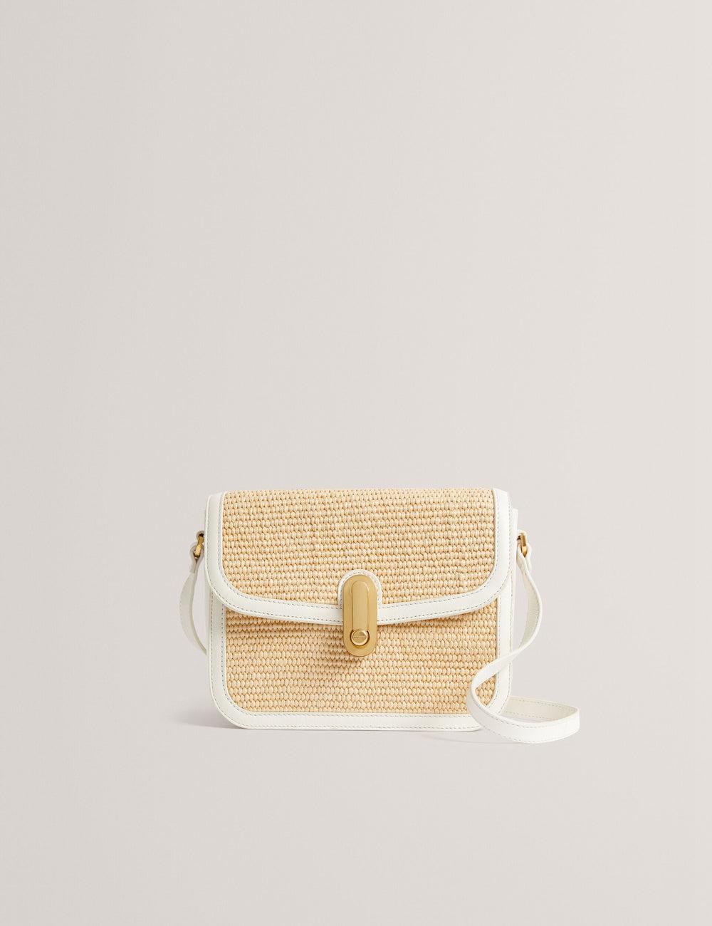 Women Ted Baker KKASSIA - Faux Raffia Twist Lock Crossbody Satchel Satchel Bags Ecru | QNKF23498
