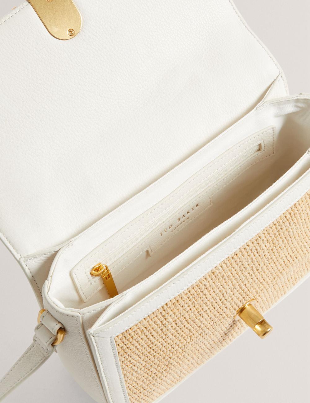 Women Ted Baker KKASSIA - Faux Raffia Twist Lock Crossbody Satchel Satchel Bags Ecru | QNKF23498