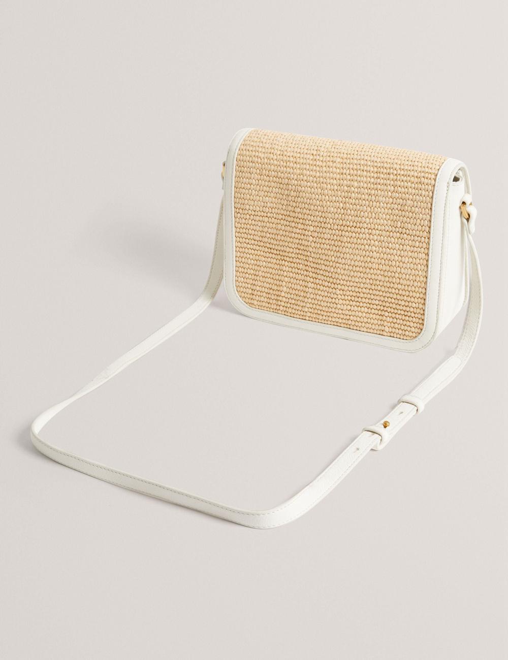 Women Ted Baker KKASSIA - Faux Raffia Twist Lock Crossbody Satchel Satchel Bags Ecru | QNKF23498