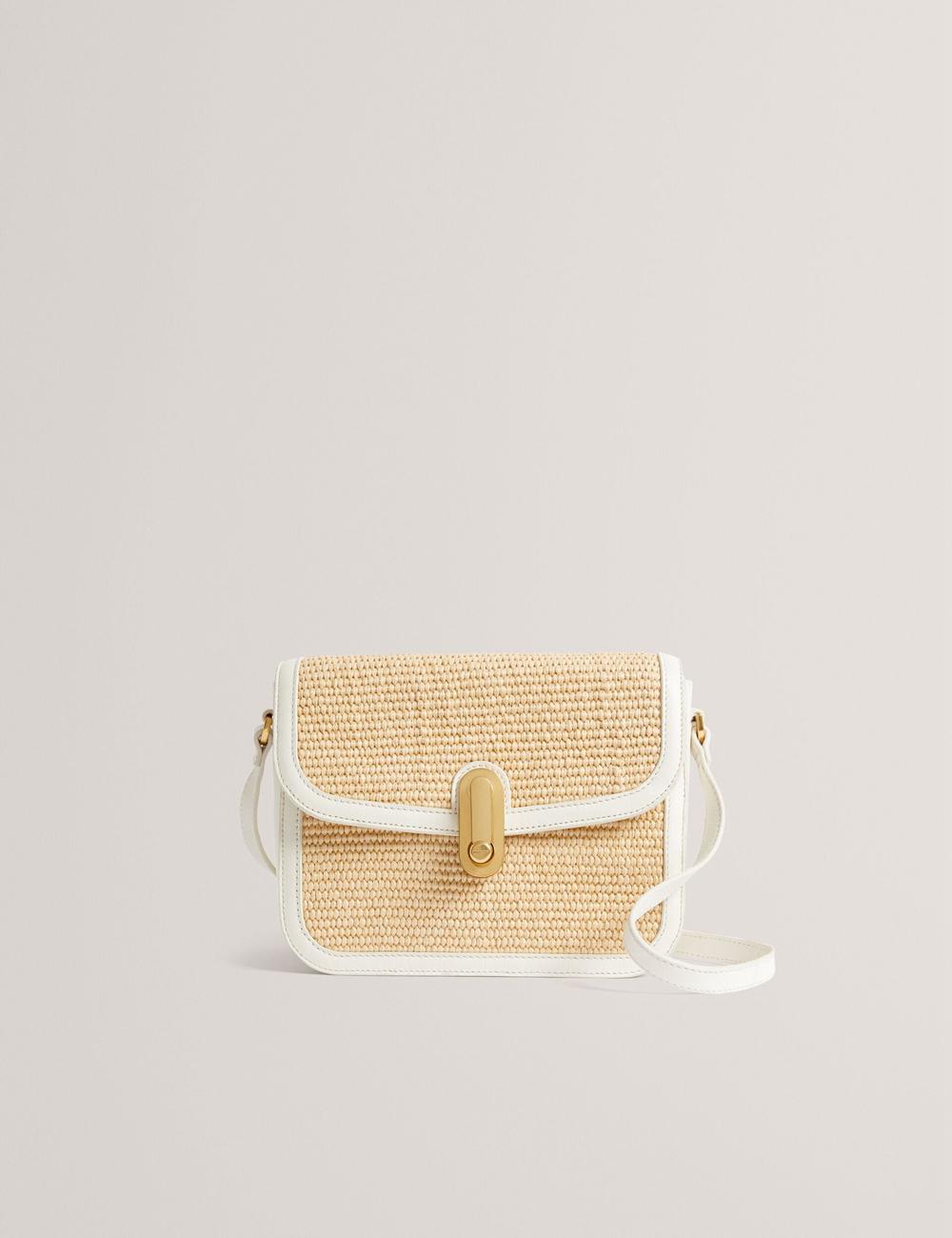 Women Ted Baker KKASSIA - Faux Raffia Twist Lock Crossbody Satchel Satchel Bags Ecru | QNKF23498