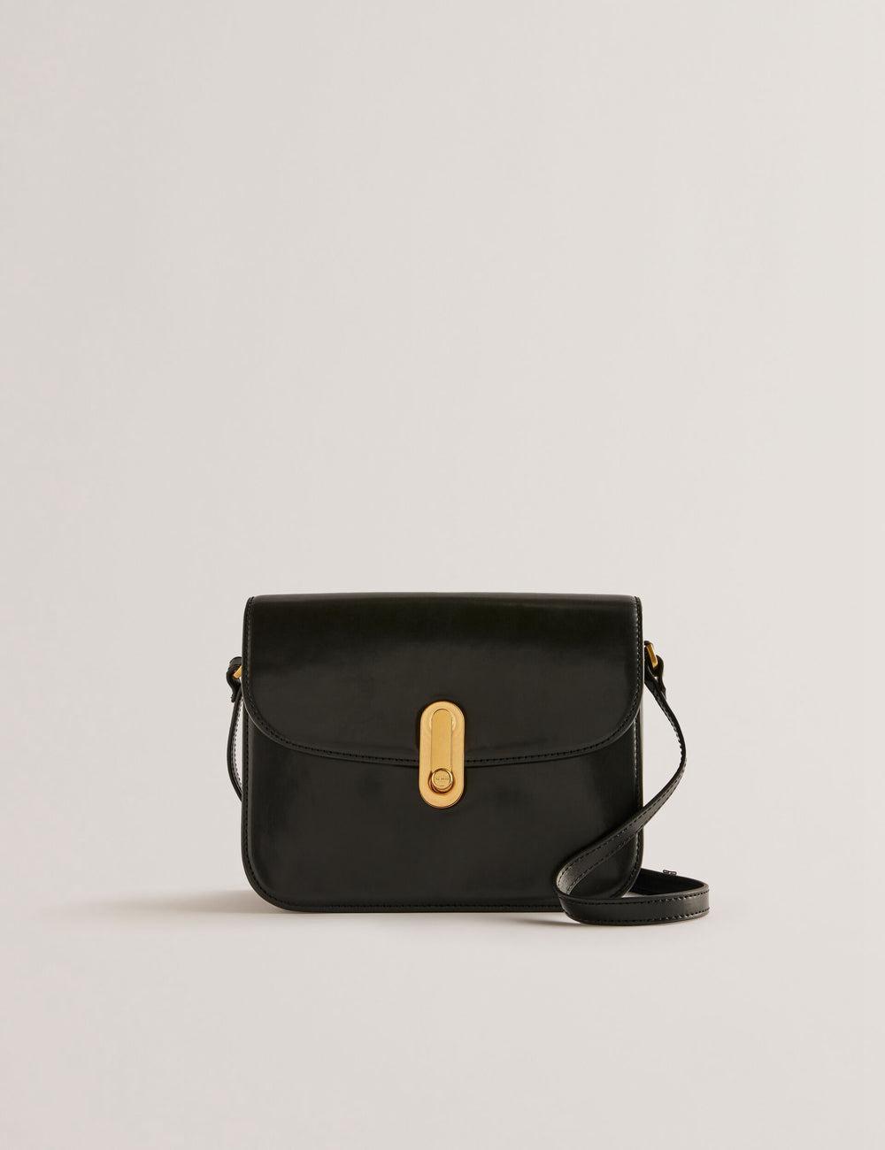Women Ted Baker KKAYLI - Polished Leather Crossbody Satchel Satchel Bags Black | DJQT14027