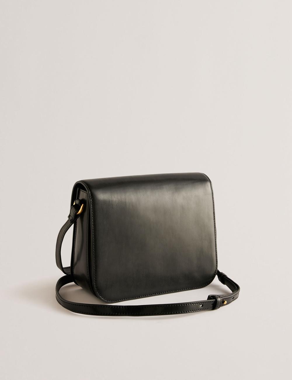 Women Ted Baker KKAYLI - Polished Leather Crossbody Satchel Satchel Bags Black | DJQT14027