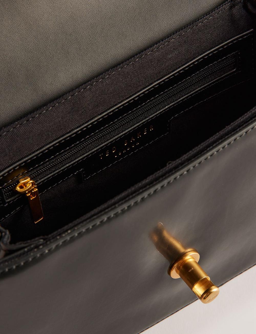 Women Ted Baker KKAYLI - Polished Leather Crossbody Satchel Satchel Bags Black | DJQT14027