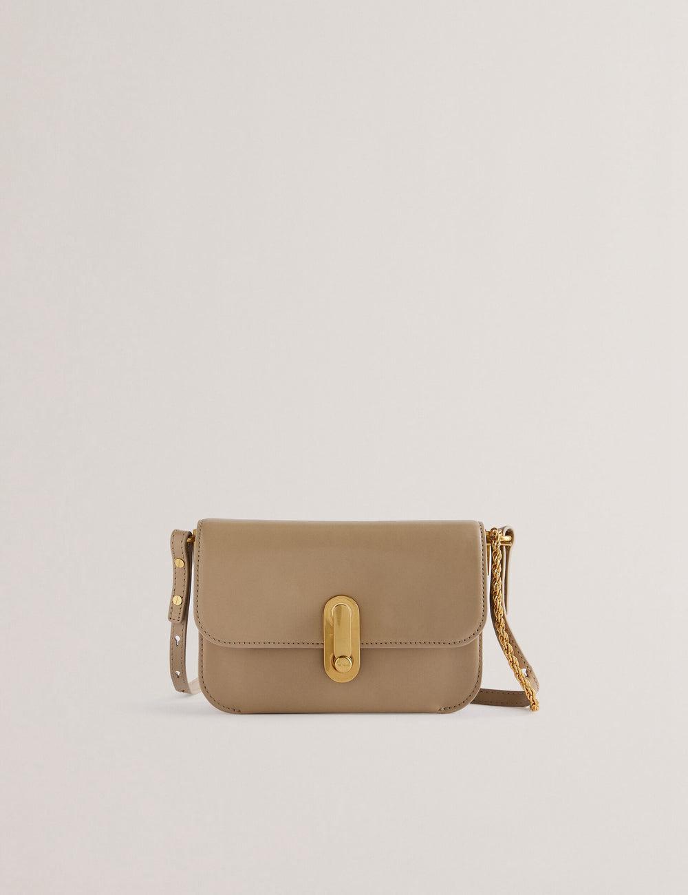 Women Ted Baker KKAYSA - Leather Twist Lock Small Crossbody Bags Taupe | CBGN21439