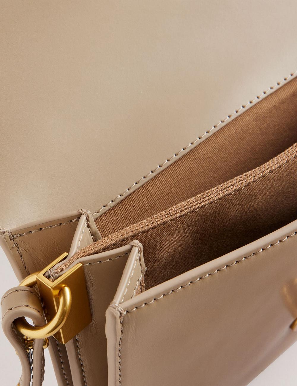 Women Ted Baker KKAYSA - Leather Twist Lock Small Crossbody Bags Taupe | CBGN21439