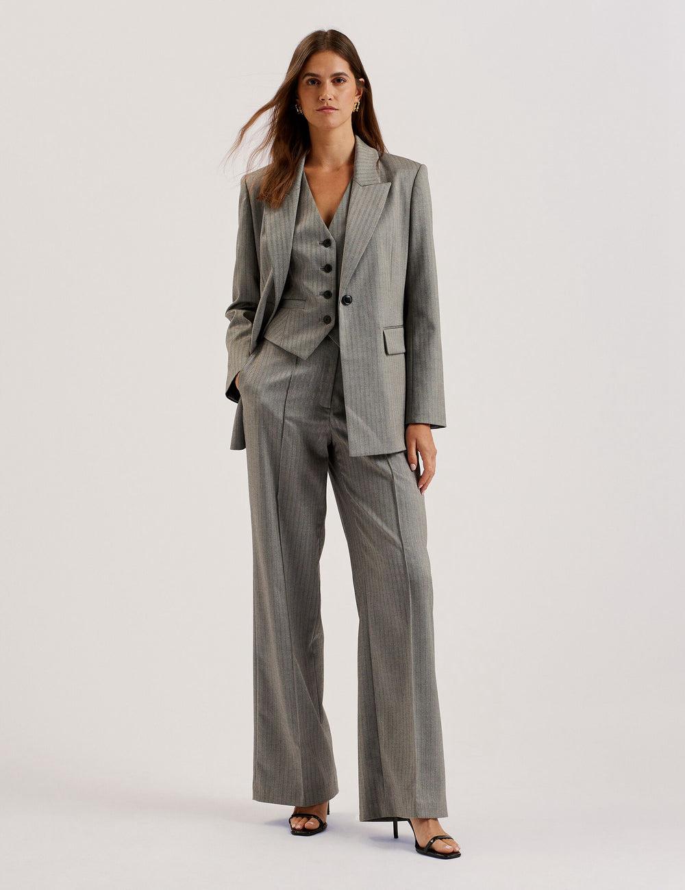 Women Ted Baker KOAT - Herringbone Wide Leg Tailored Trousers Dk-Grey | UJYZ12540
