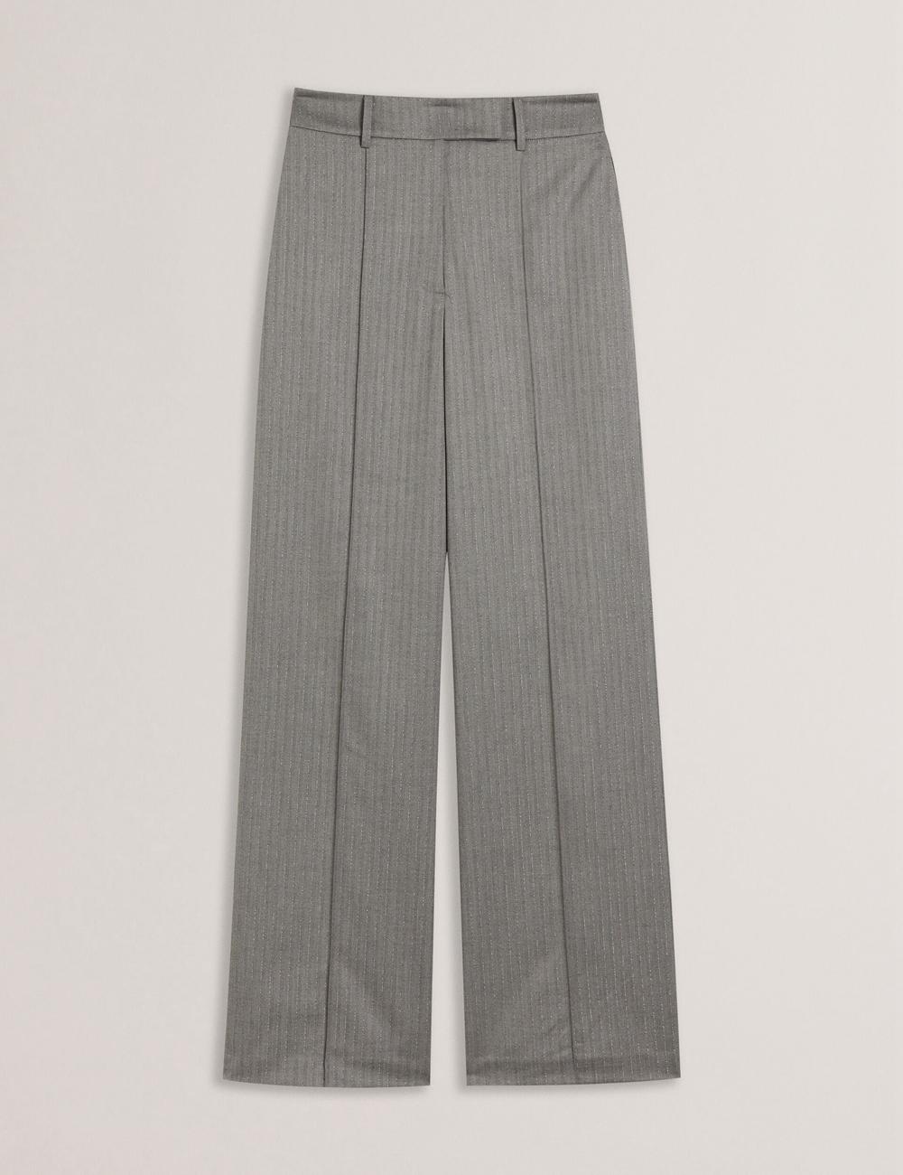 Women Ted Baker KOAT - Herringbone Wide Leg Tailored Trousers Dk-Grey | UJYZ12540
