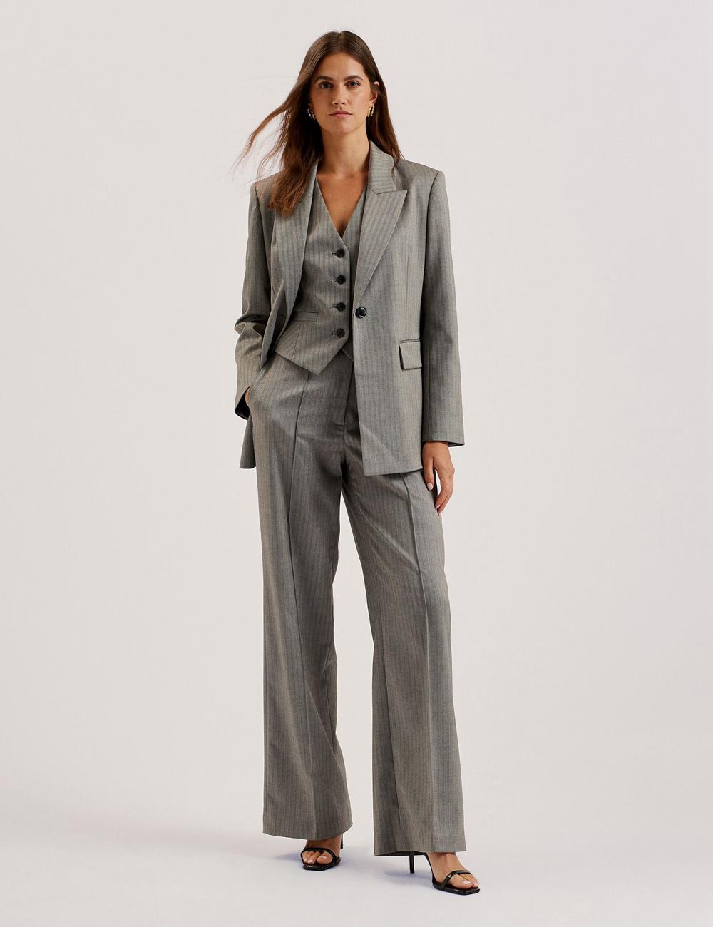 Women Ted Baker KOAT - Herringbone Wide Leg Tailored Trousers Dk-Grey | UJYZ12540