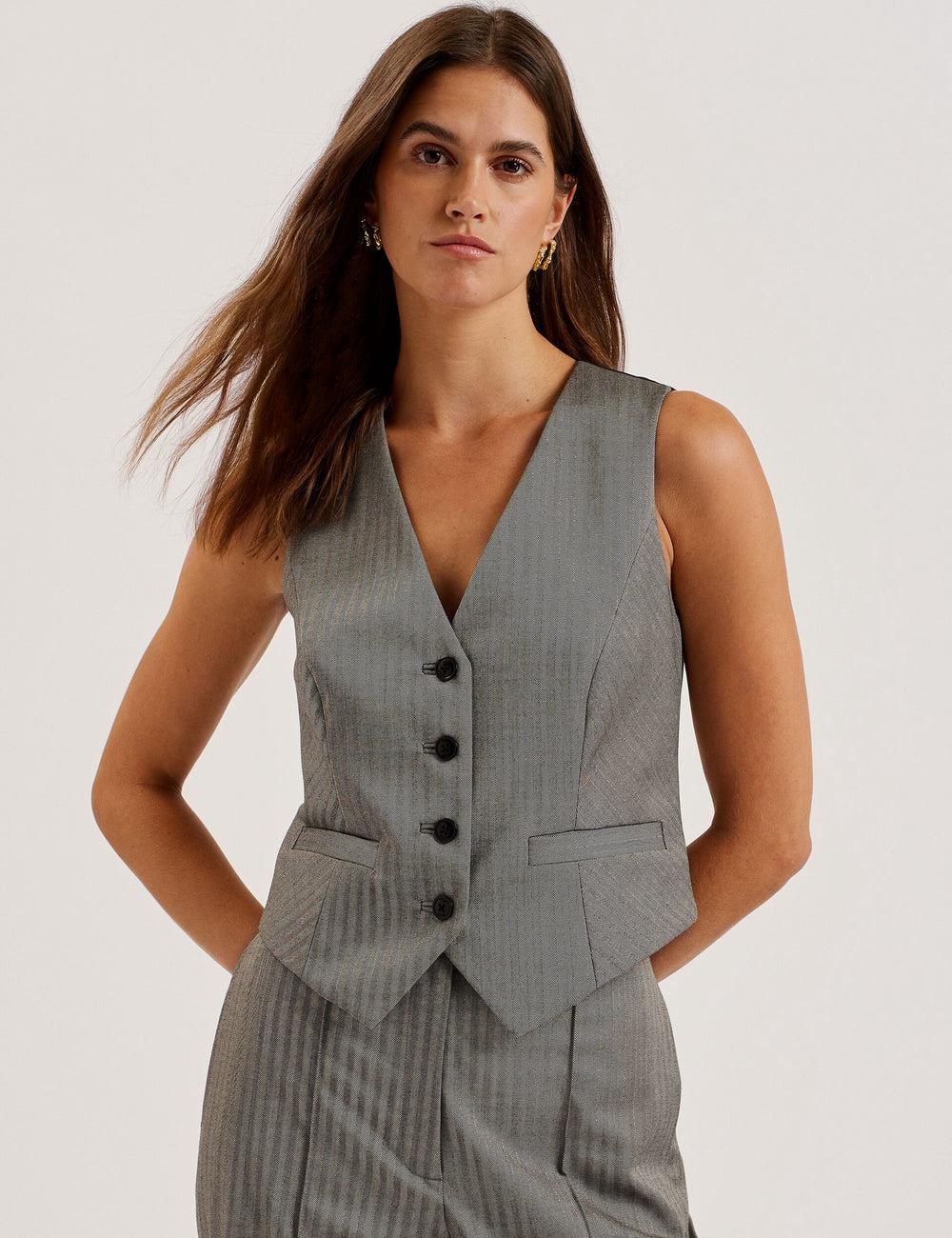 Women Ted Baker KOAW - Herringbone Single Breasted Suit Waistcoat Dk-Grey | QVDG87256
