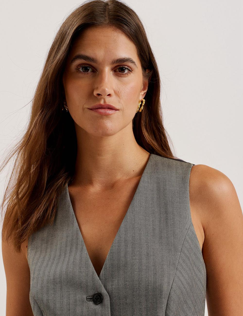 Women Ted Baker KOAW - Herringbone Single Breasted Suit Waistcoat Dk-Grey | QVDG87256