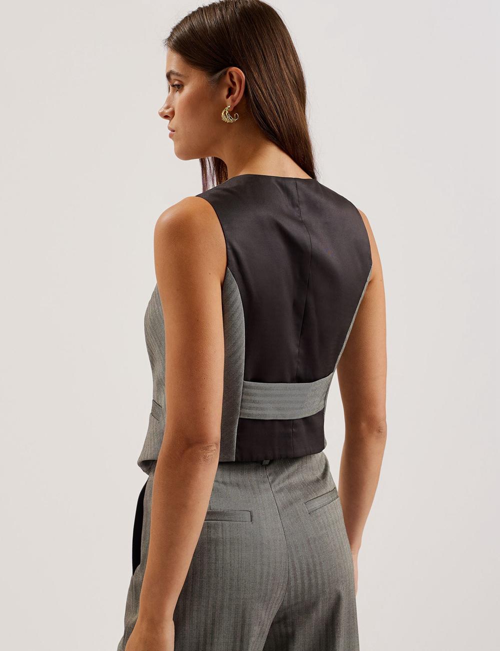 Women Ted Baker KOAW - Herringbone Single Breasted Suit Waistcoat Dk-Grey | QVDG87256