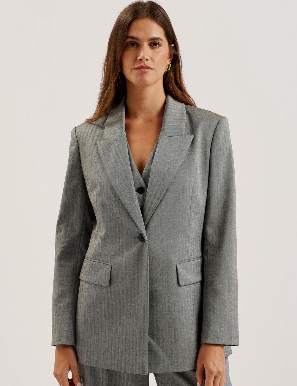 Women Ted Baker KOA - Oversized Herringbone Single Breasted Blazers Dk-Grey | FDAB68410