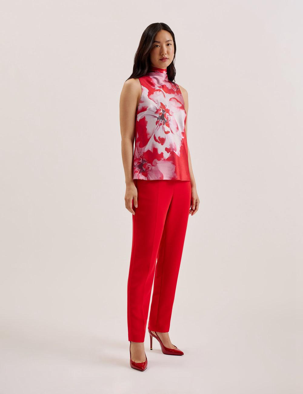 Women Ted Baker KOHANA - Floral Satin High Neck Sleeveless Top Blouses Red | GCEW03541