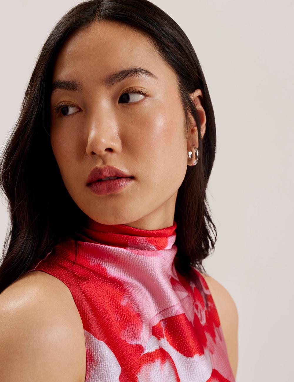 Women Ted Baker KOHANA - Floral Satin High Neck Sleeveless Top Blouses Red | GCEW03541