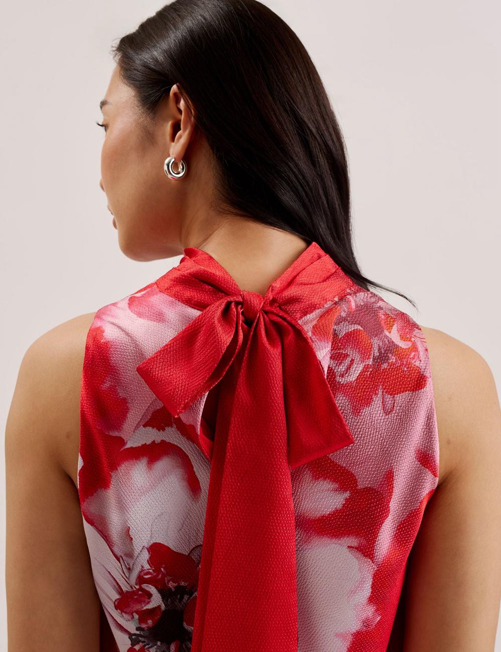 Women Ted Baker KOHANA - Floral Satin High Neck Sleeveless Top Blouses Red | GCEW03541