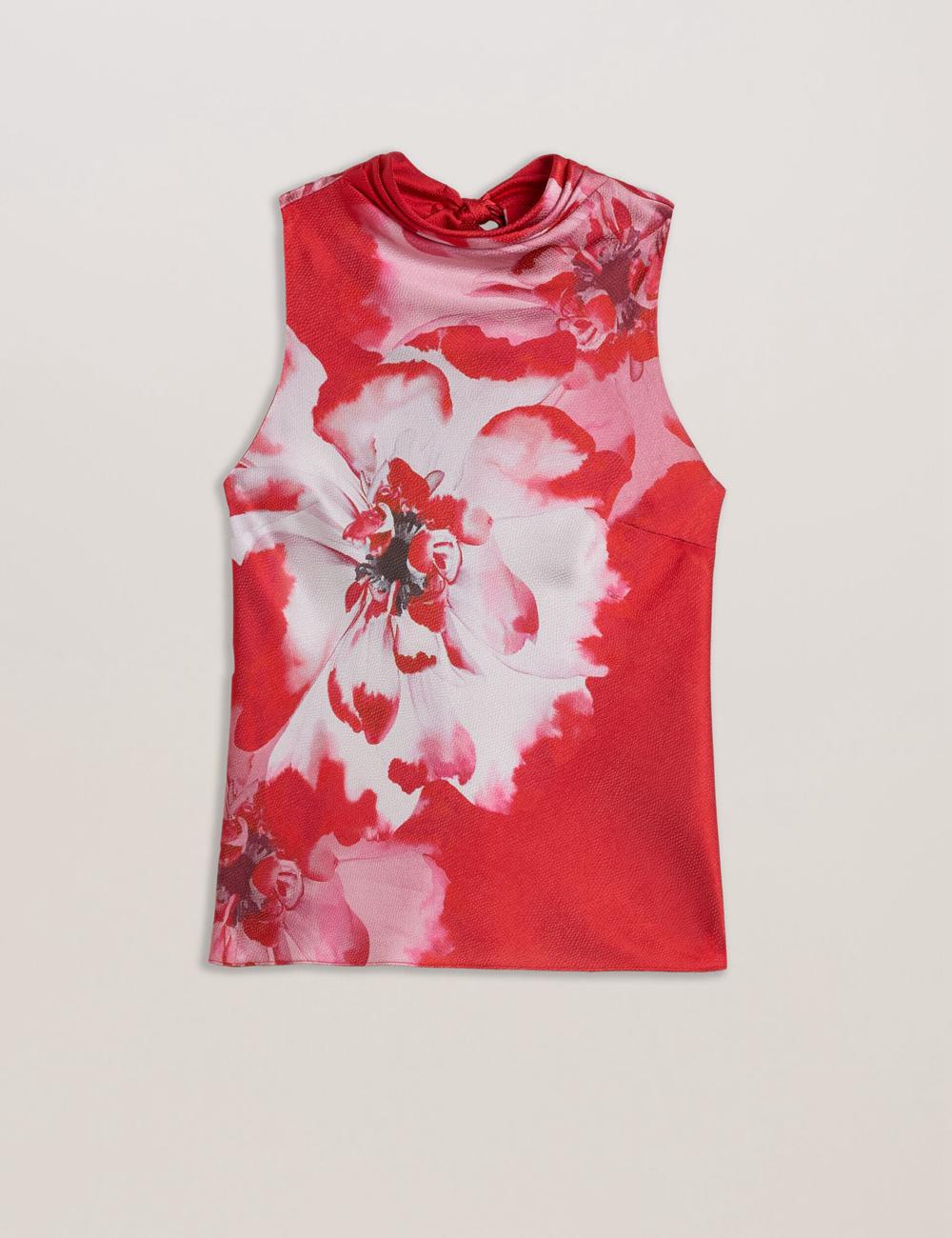 Women Ted Baker KOHANA - Floral Satin High Neck Sleeveless Top Blouses Red | GCEW03541