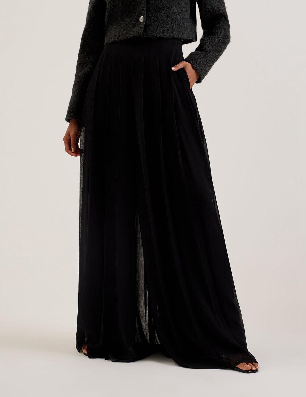 Women Ted Baker KOKUTO - Chiffon Pleated Wide Leg Palazzo Trousers Black | TGFB91253