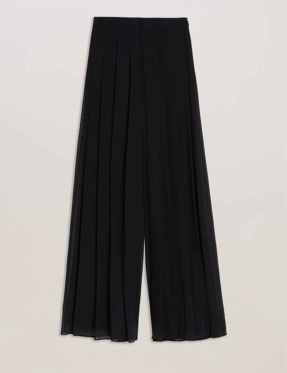 Women Ted Baker KOKUTO - Chiffon Pleated Wide Leg Palazzo Trousers Black | TGFB91253