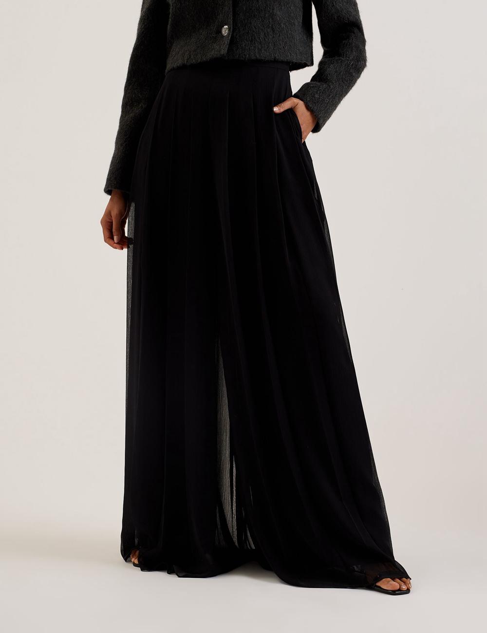 Women Ted Baker KOKUTO - Chiffon Pleated Wide Leg Palazzo Trousers Black | TGFB91253