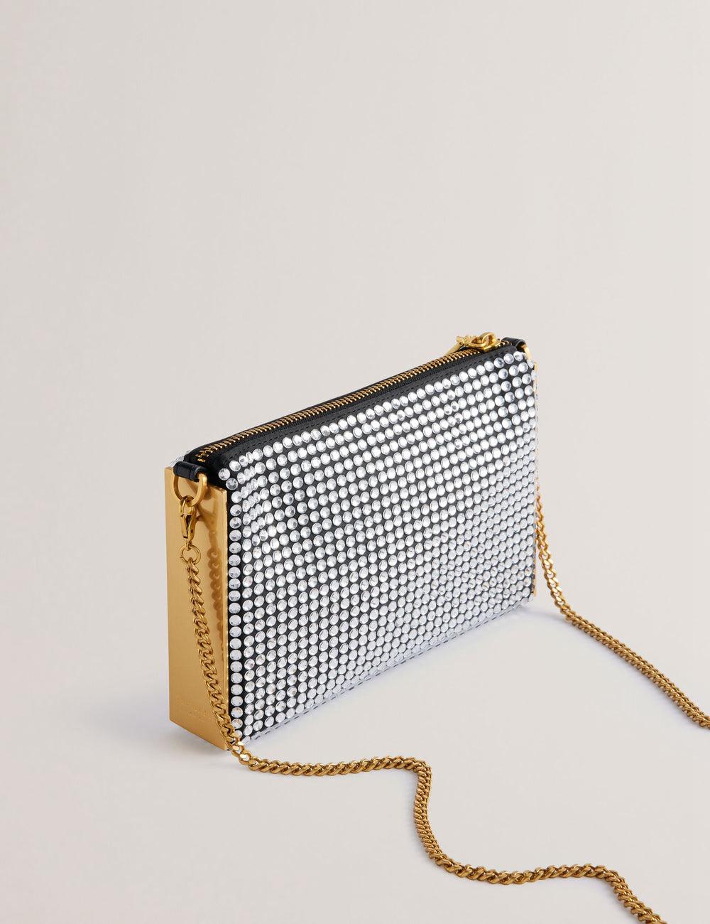 Women Ted Baker KRIISA - Crystal Hardware Side Clutch Clutch Bag Silver | TCAF86403