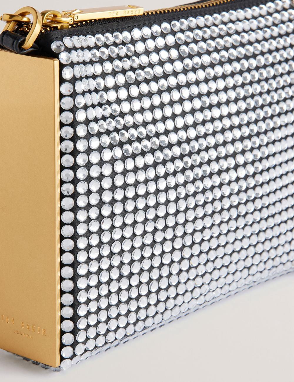 Women Ted Baker KRIISA - Crystal Hardware Side Clutch Clutch Bag Silver | TCAF86403