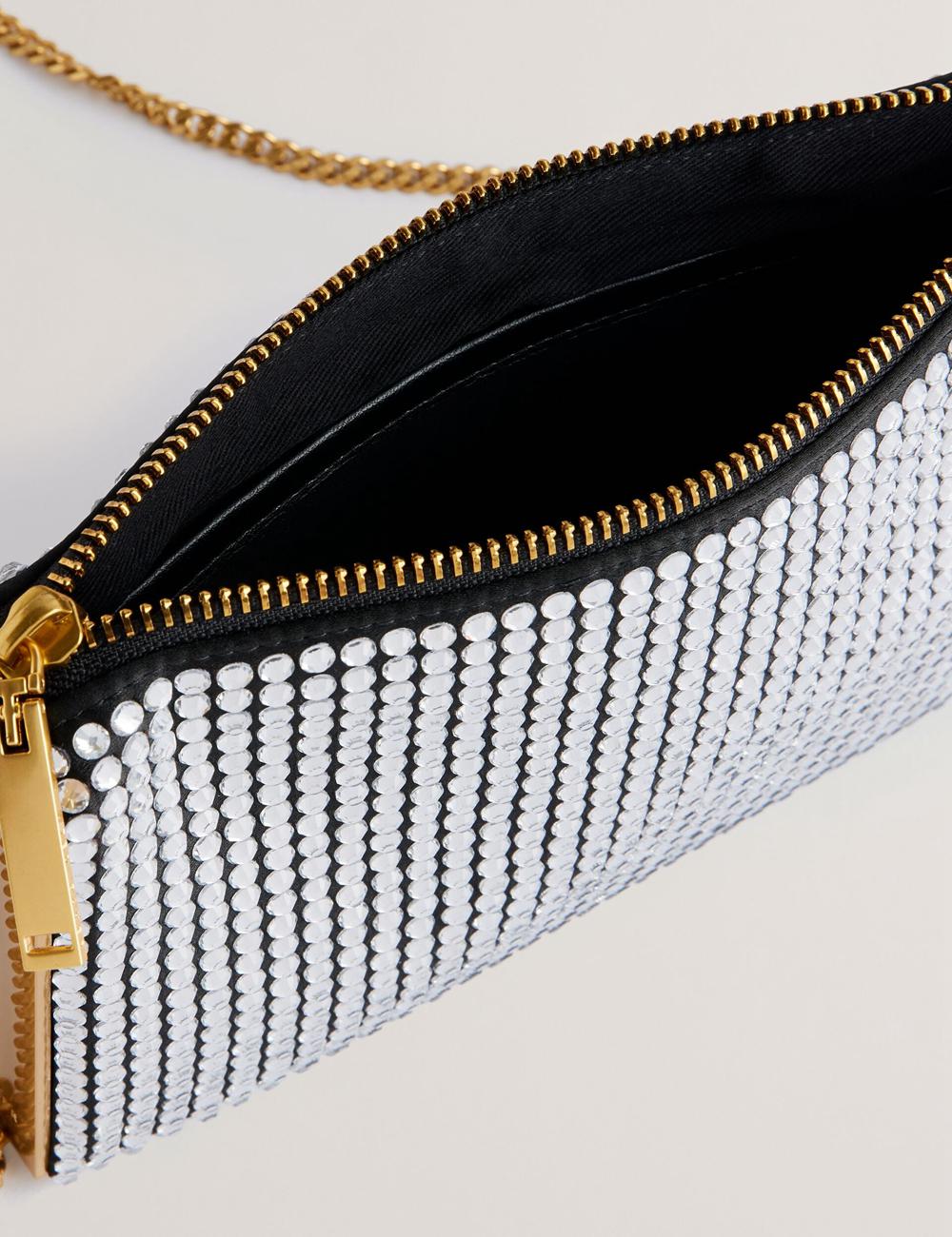 Women Ted Baker KRIISA - Crystal Hardware Side Clutch Clutch Bag Silver | TCAF86403