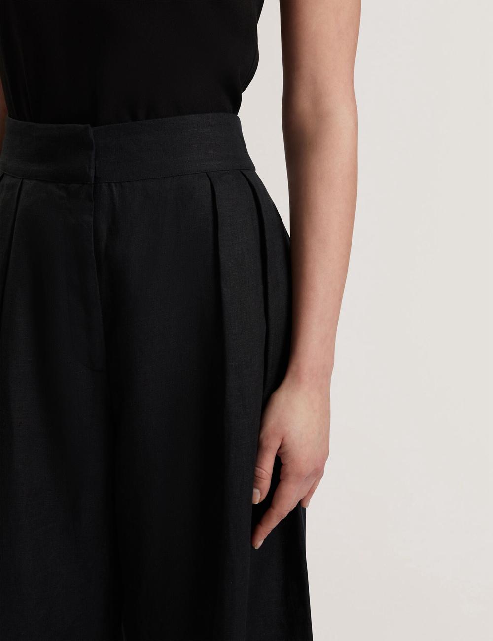 Women Ted Baker KYFAAT - Pure Linen Tailored Wide Leg Trousers Black | TKSV07862