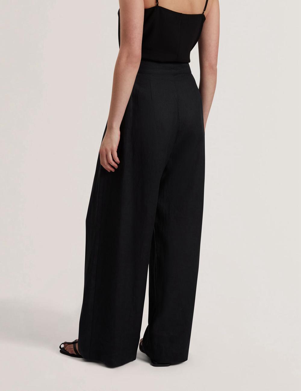 Women Ted Baker KYFAAT - Pure Linen Tailored Wide Leg Trousers Black | TKSV07862