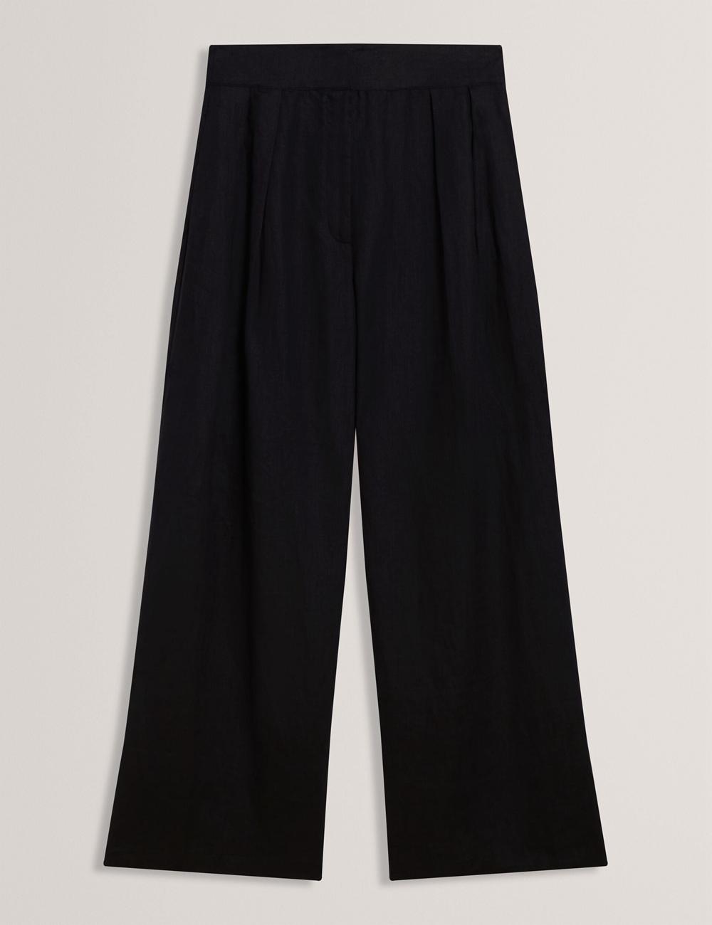 Women Ted Baker KYFAAT - Pure Linen Tailored Wide Leg Trousers Black | TKSV07862