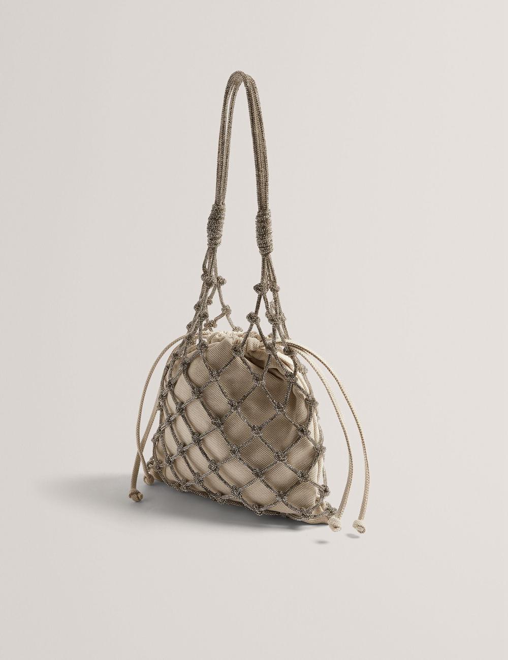 Women Ted Baker KYLISA - Crystal Cage Top Handle Canvas Bucket Bags Silver | NZQX46013