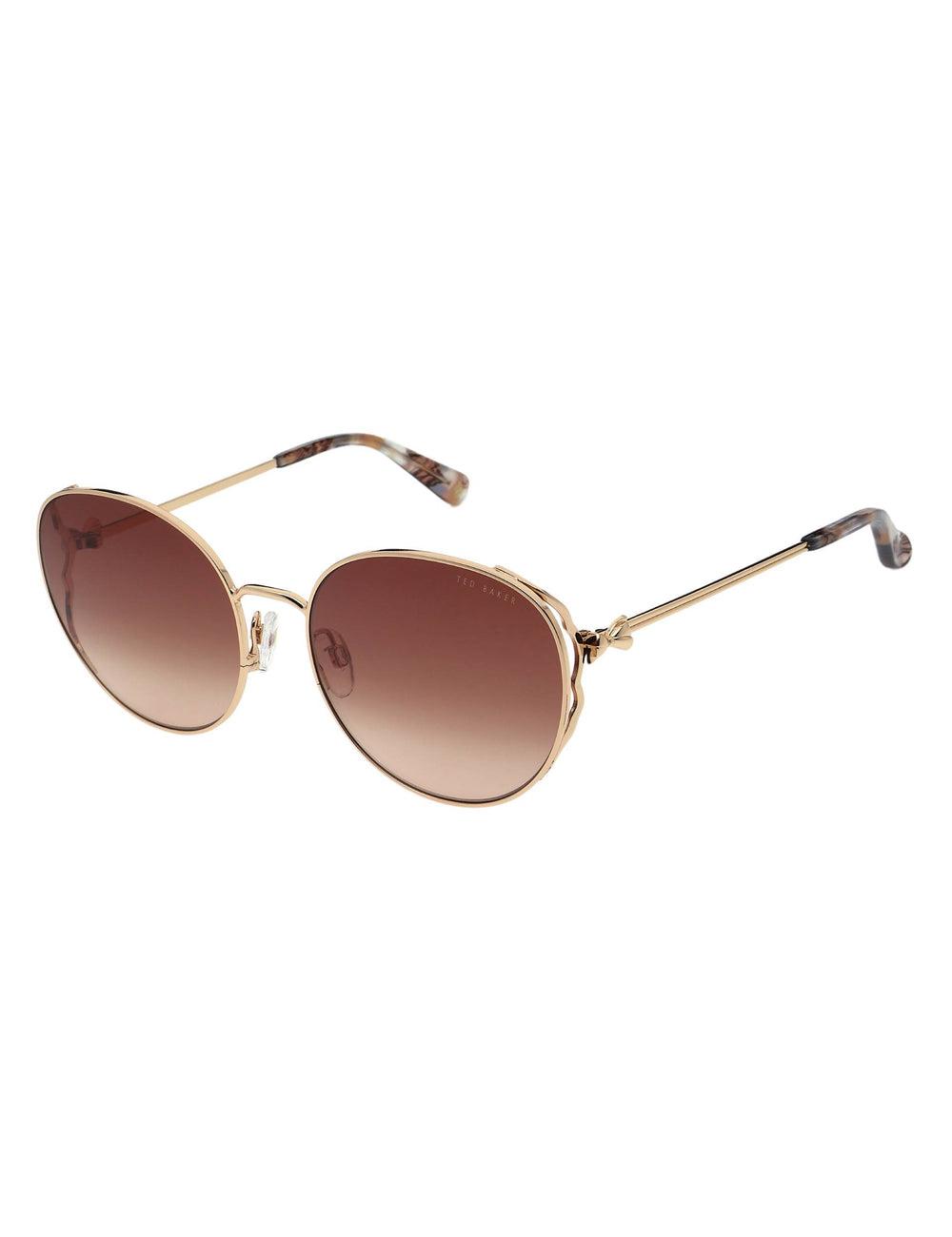 Women Ted Baker LAKE - Round Metal Frame Bow Detail Sunglasses Shiny Light Rose | MPZD15407