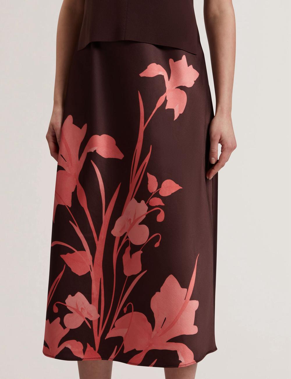 Women Ted Baker LATTENA - Printed Satin With Removable Tank Midi Dresses Dk-Brown | OAYS58027