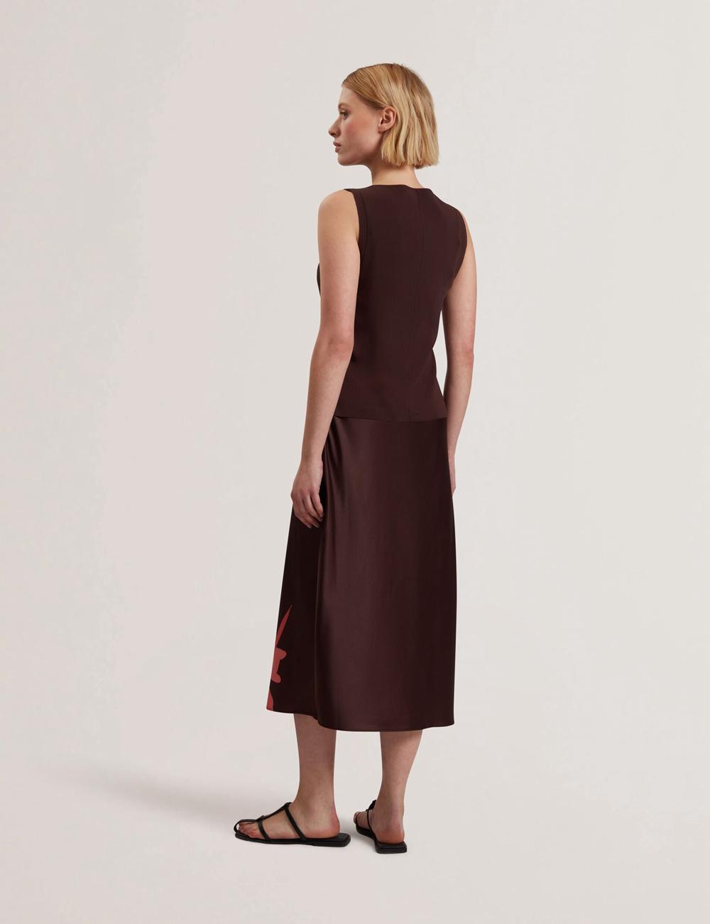 Women Ted Baker LATTENA - Printed Satin With Removable Tank Midi Dresses Dk-Brown | OAYS58027