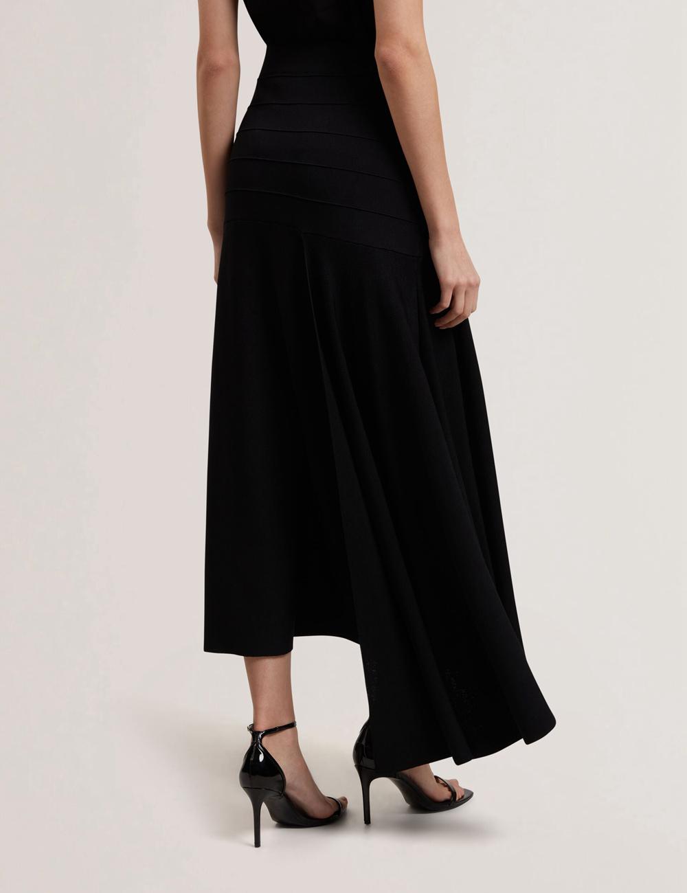 Women Ted Baker LAURRIE - Asymmetric Waterfall Hem Knitted Midi Skirts Black | YRZM76259
