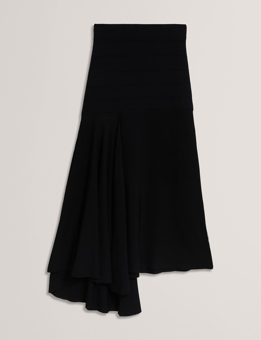 Women Ted Baker LAURRIE - Asymmetric Waterfall Hem Knitted Midi Skirts Black | YRZM76259