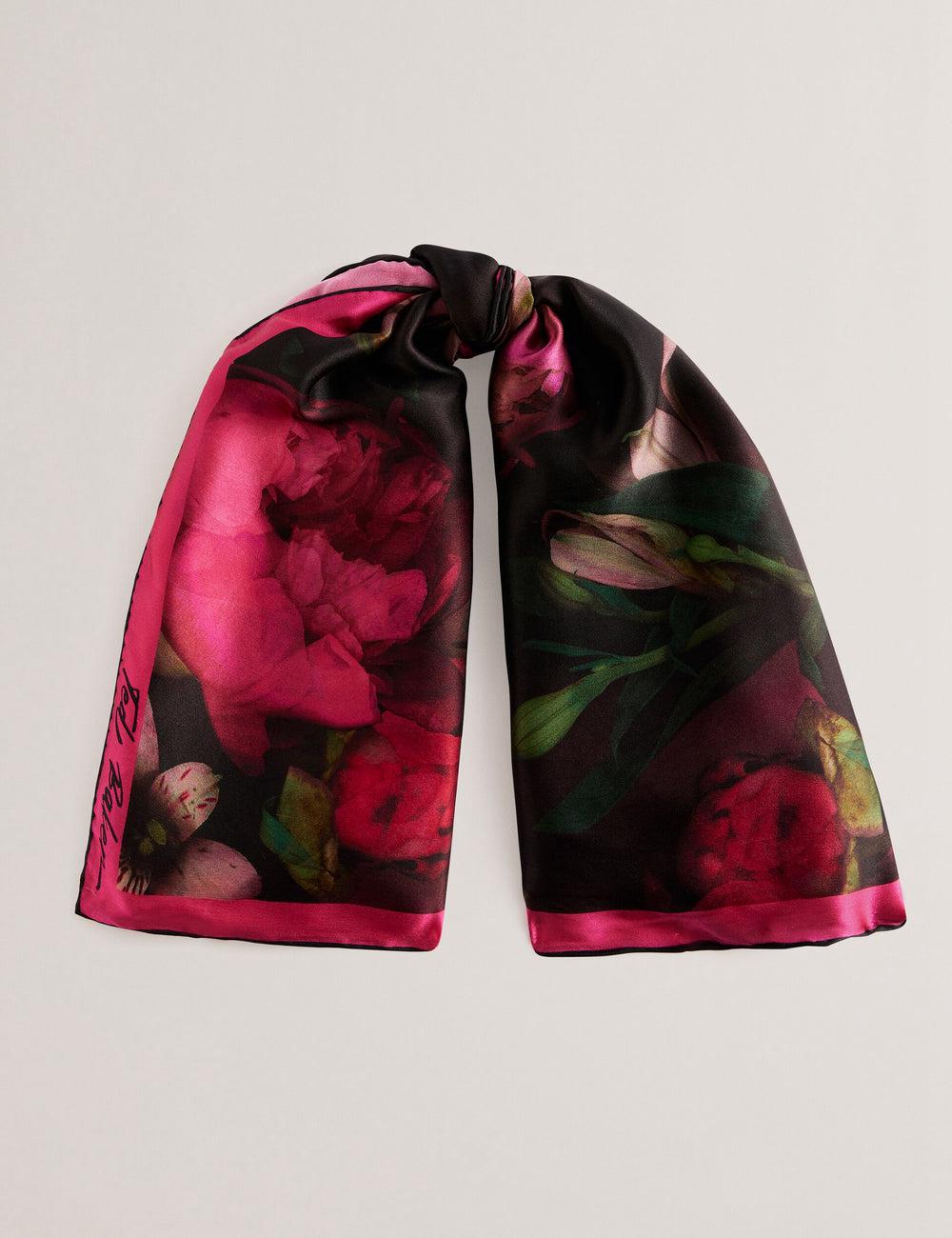 Women Ted Baker LEEEAA - Printed Silk Satin Square Scarves Black | XJUL37152
