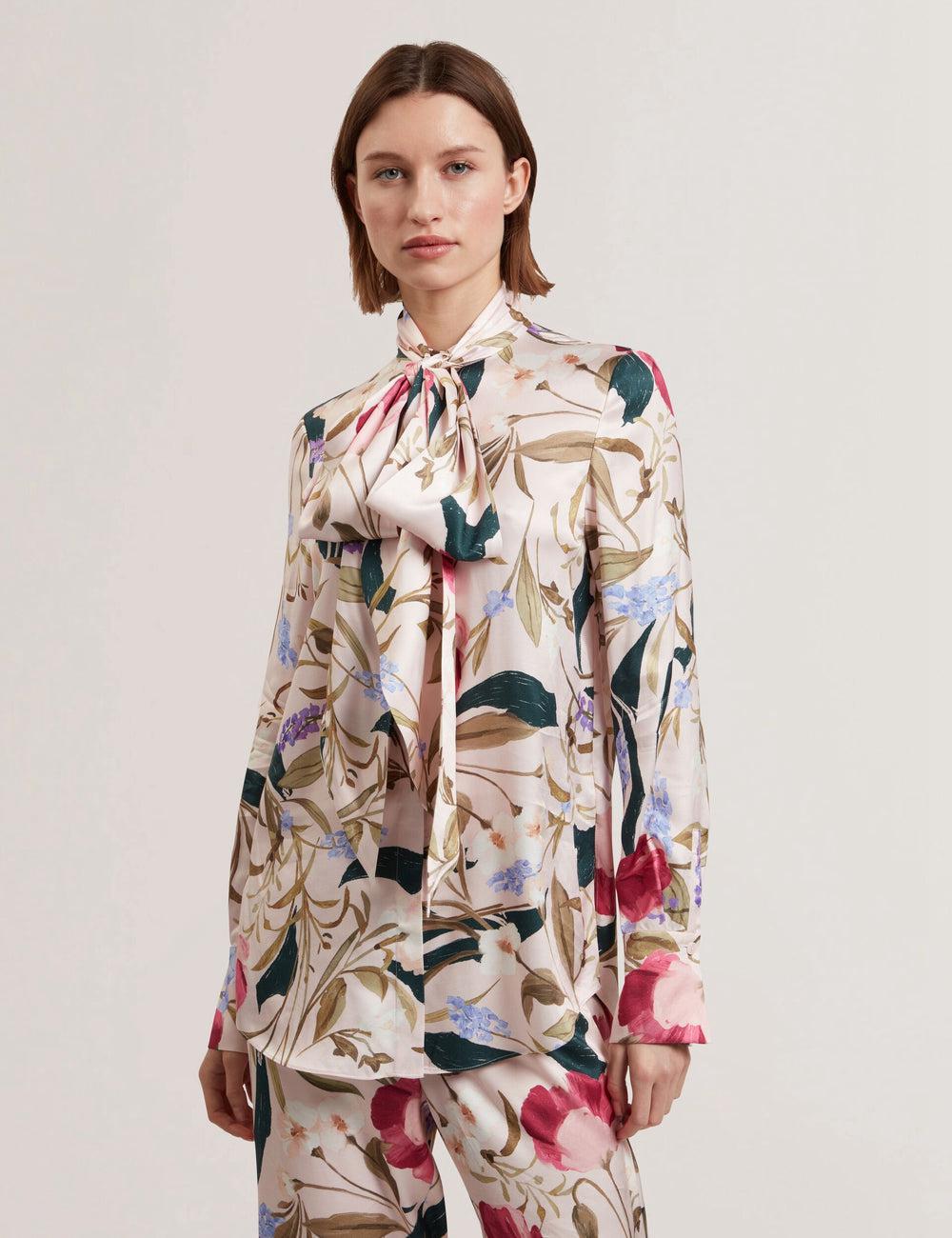 Women Ted Baker LEEYAA - Floral Print Neck Longline Blouses Pink | YCPD31625