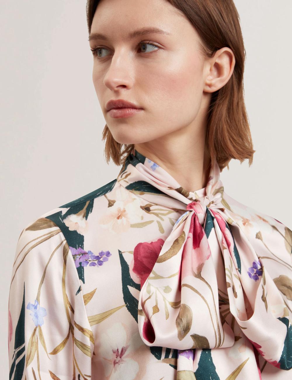 Women Ted Baker LEEYAA - Floral Print Neck Longline Blouses Pink | YCPD31625