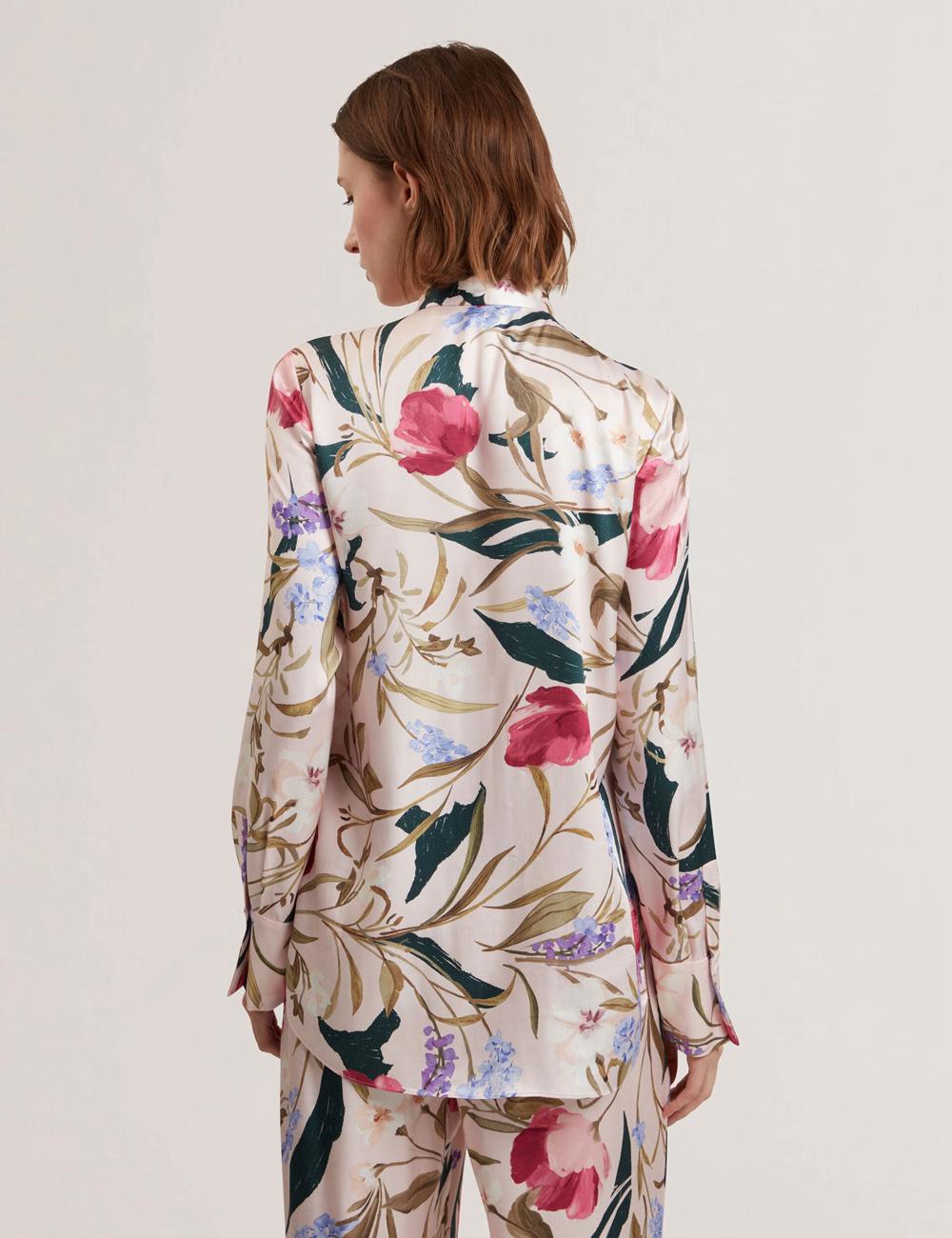 Women Ted Baker LEEYAA - Floral Print Neck Longline Blouses Pink | YCPD31625