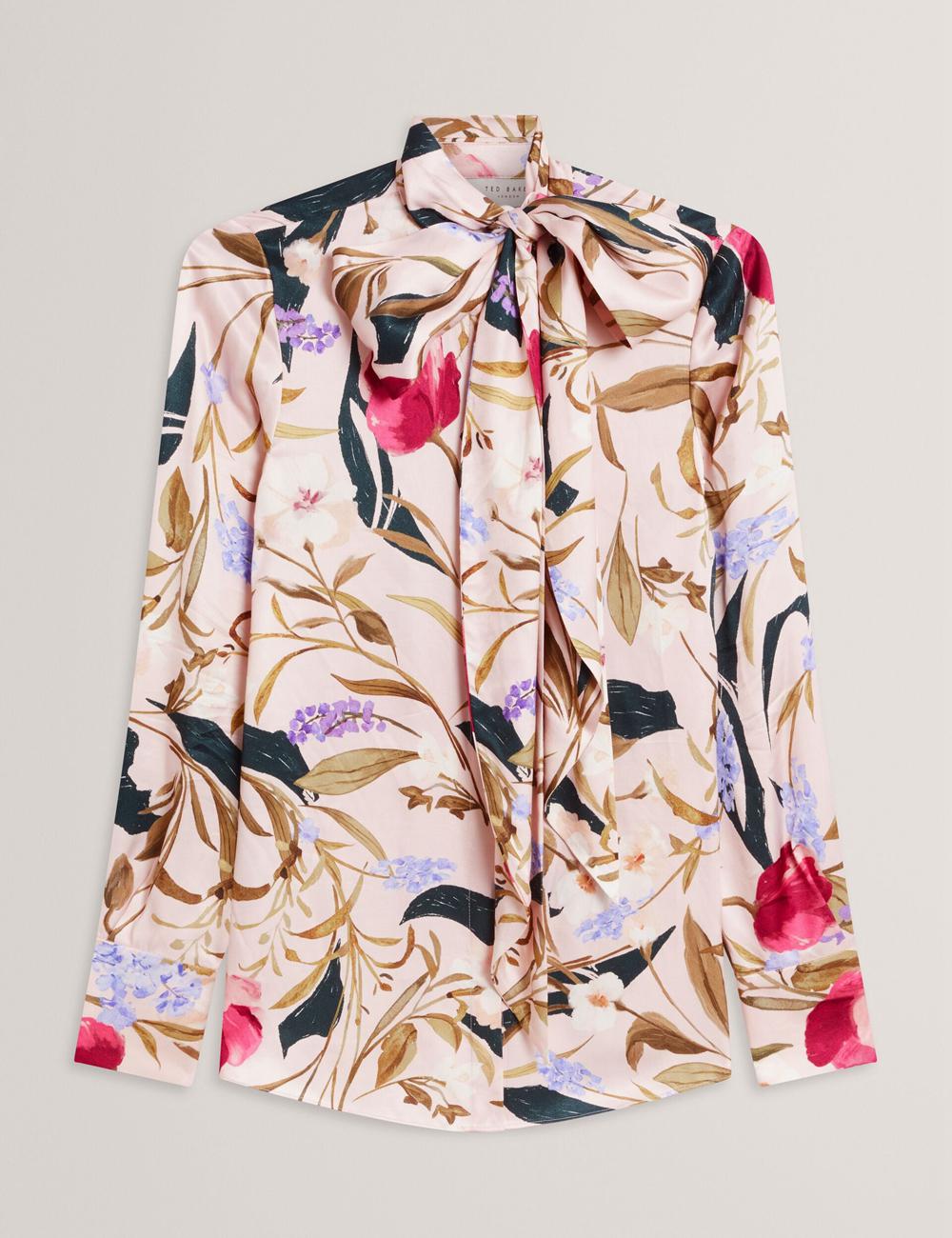 Women Ted Baker LEEYAA - Floral Print Neck Longline Blouses Pink | YCPD31625