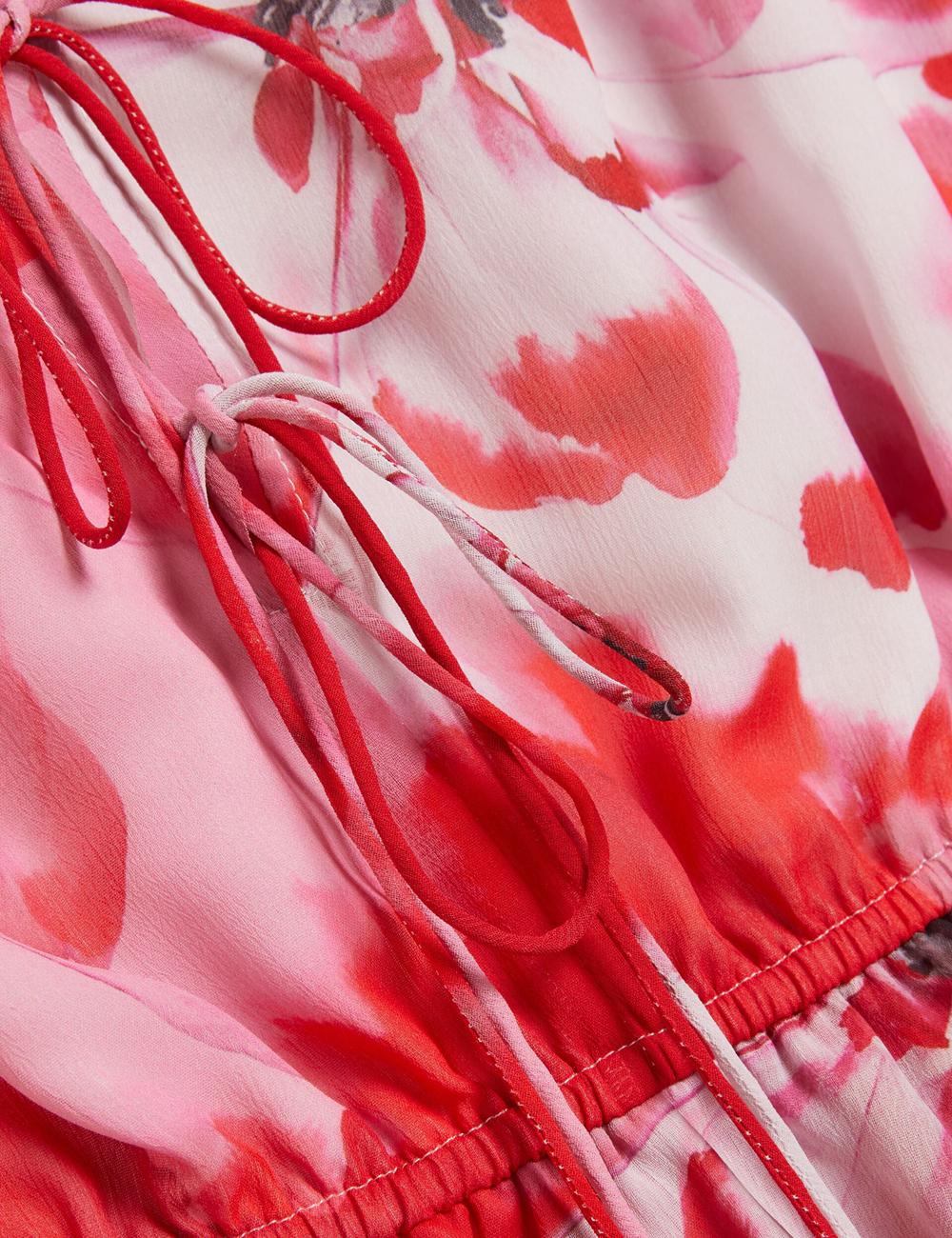 Women Ted Baker LEYNA - Floral Chiffon Front Mini Dresses Red | RIBK65378