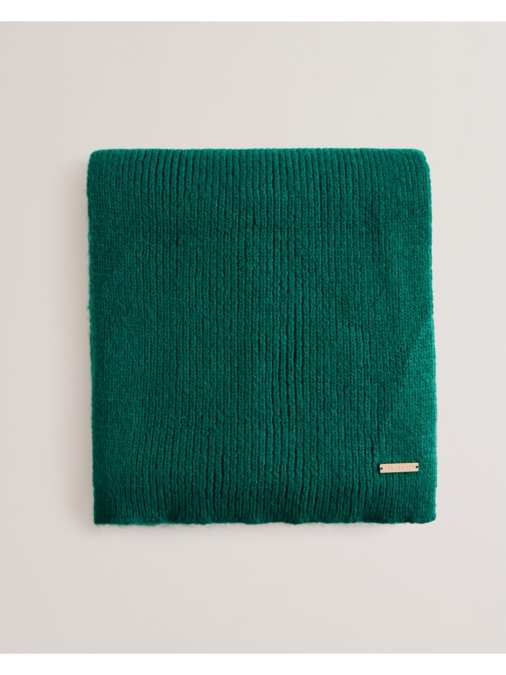 Women Ted Baker LIDIIES - Ribbed Wool Blend Knitted Scarves Dk-Green | HMOK21654