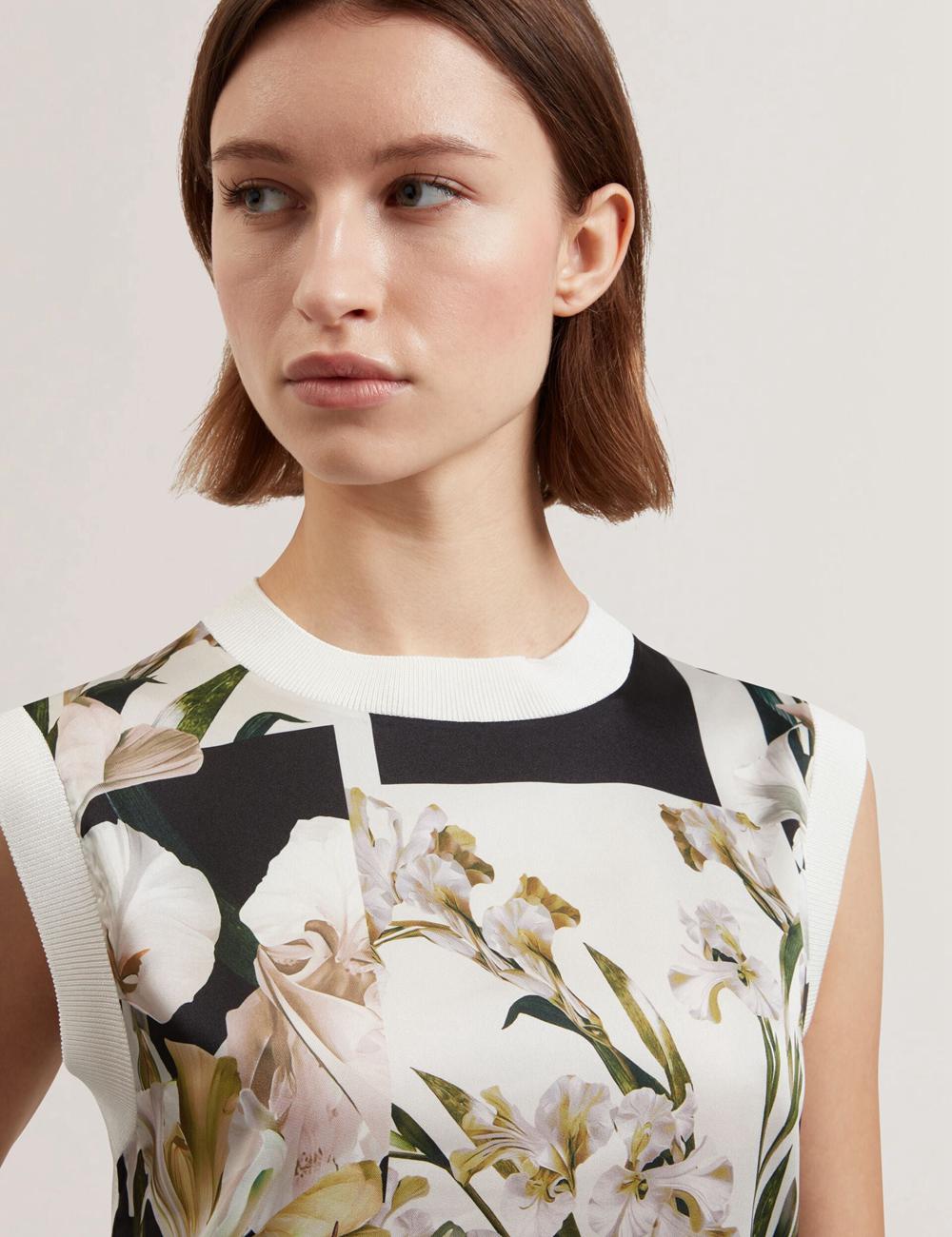 Women Ted Baker LIILEA - Floral Print Front Boxy Knitted Tops Ivory | EWCR32189