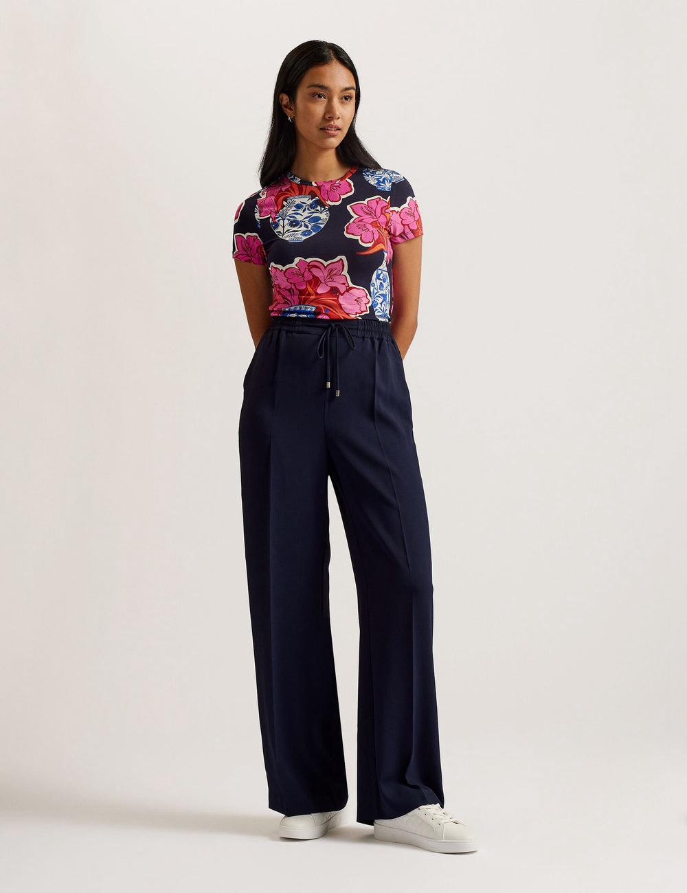 Women Ted Baker LILIAAH - Wide Leg Tailored Joggers Navy | VDUQ87324