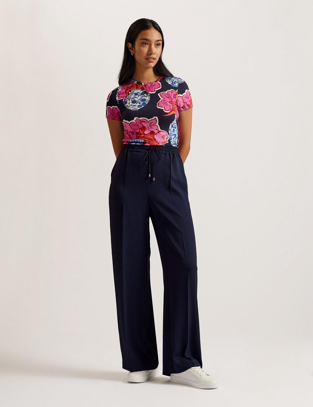 Women Ted Baker LILIAAH - Wide Leg Tailored Joggers Navy | VDUQ87324