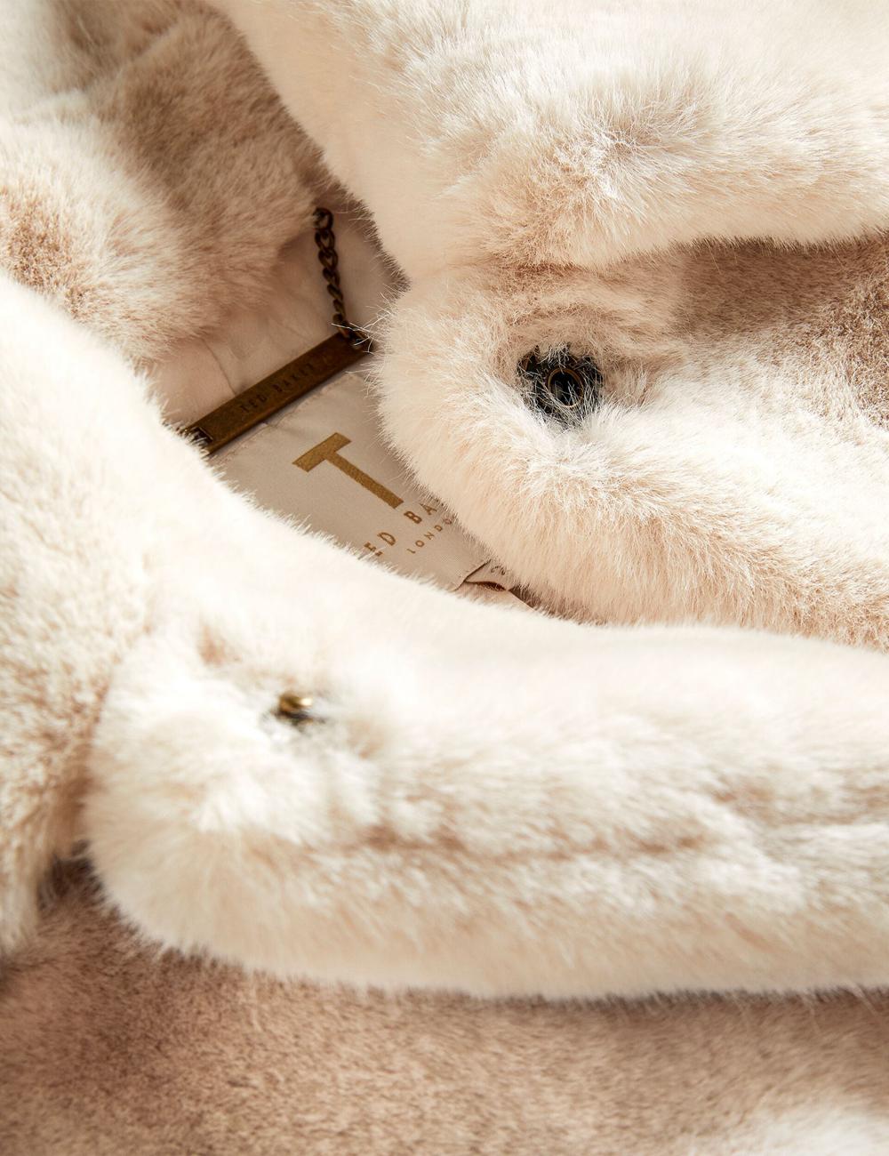 Women Ted Baker LILIAM - Faux Fur Collared Short Coat Jackets Ivory | EFPS68475